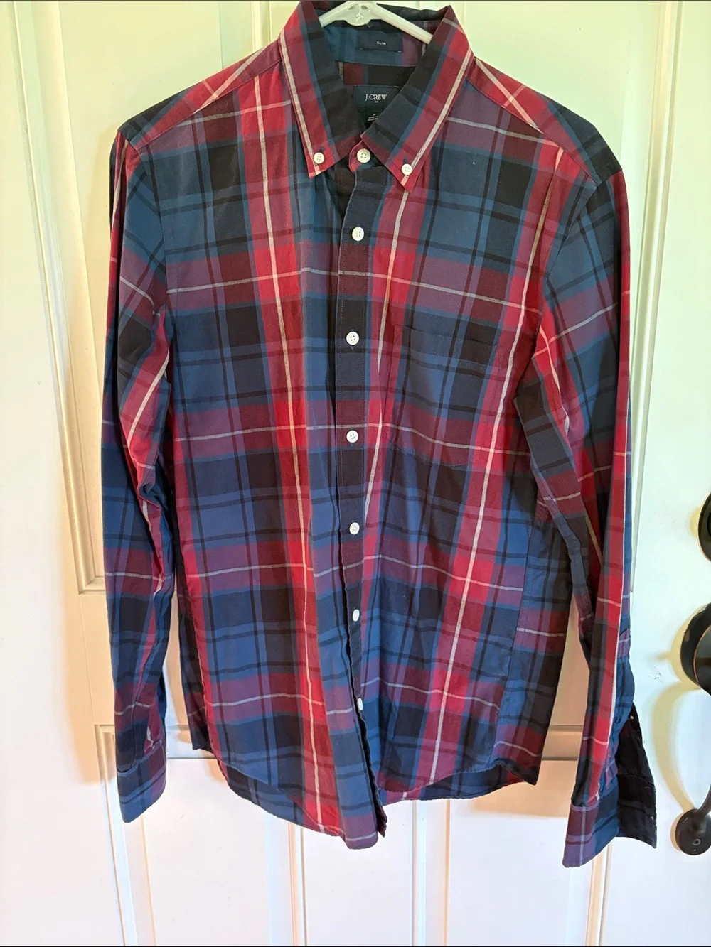 J. Crew Slim Blue and Red Plaid Button-Down Shirt
